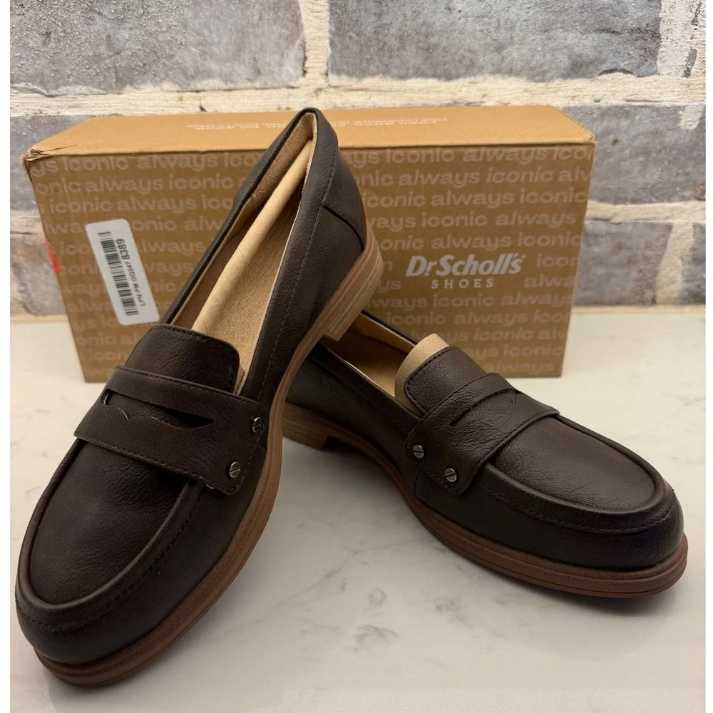 Dr. Scholl's Women's Dark Brown Leather Penny Loafers